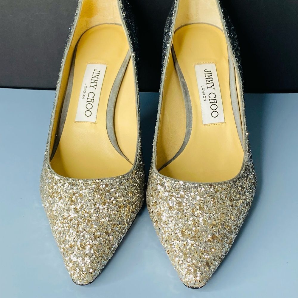 Jimmy Choo Authentic Romy 60 Gradient Ombré Silver and Blue Heels Size 38 - Picture 5 of 17